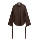 The Frankie Shop Verlin Sheer Chiffon Tie Cuff Shirt - Dark Brown - Oversized Minimalist Tops in Brown - Shop at Luxury Shoes 