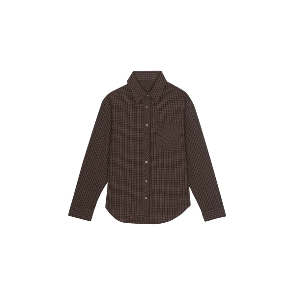 The Frankie Shop Vesta Cotton Shirt - Brown Plaid - Oversized Minimalist Tops in Brown - Shop at Luxury Shoes 