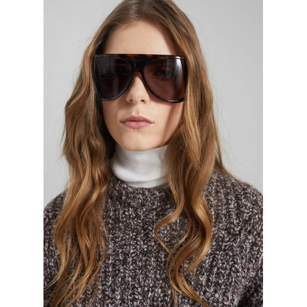 The Frankie Shop Vezia Chunky Knit Sweater - Brown Melange - Oversized Minimalist Knitwear in Brown - Shop at Luxury Shoes 