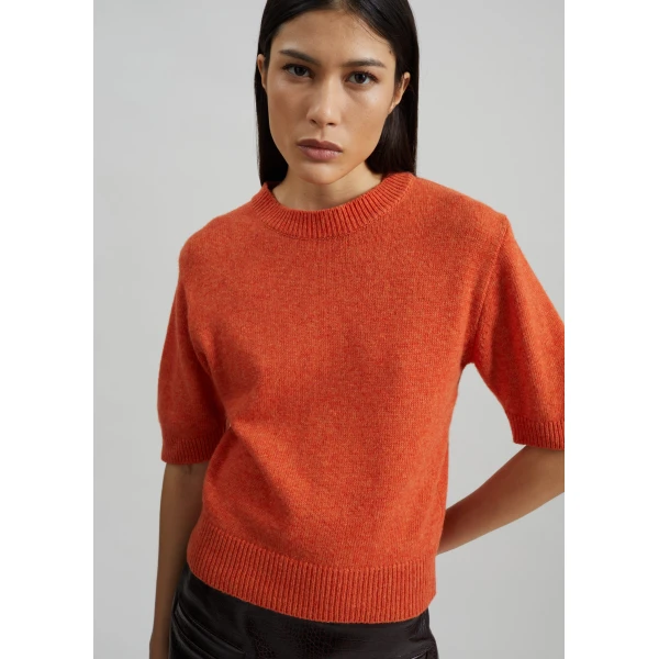 The Frankie Shop Zoersel Knit Top - Orange - Oversized Minimalist Tops in Orange - Shop at Luxury Shoes 