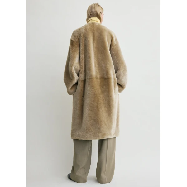Collarless shearling coat rye - Image 5