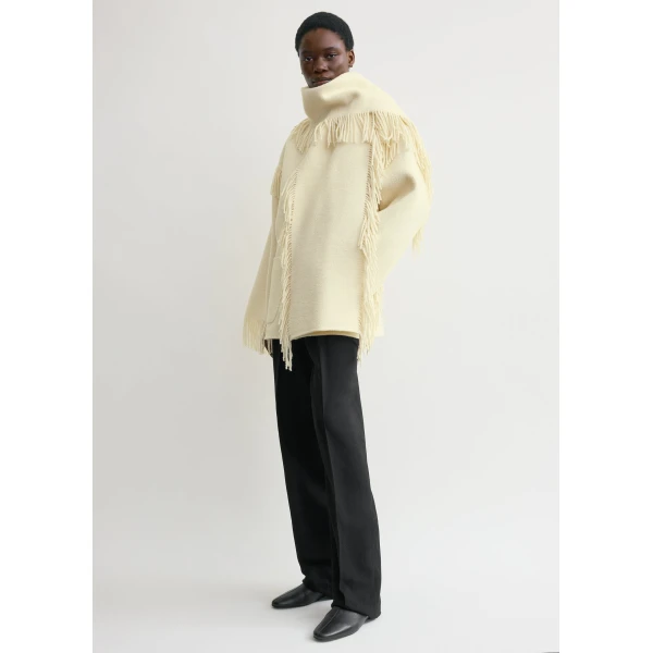 Fringed scarf jacket winter white - Image 3