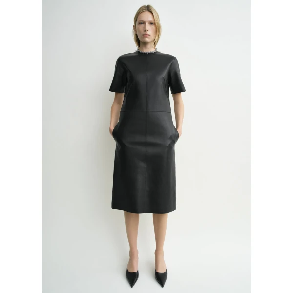 Leather tee dress black - Image 3