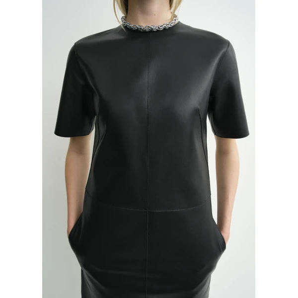 Leather tee dress black - Image 5