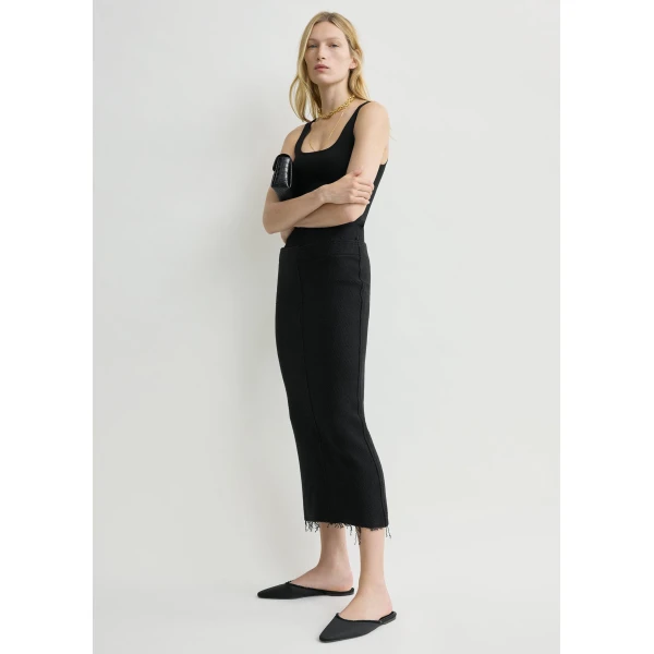 Long fringed jersey skirt black - Image 3