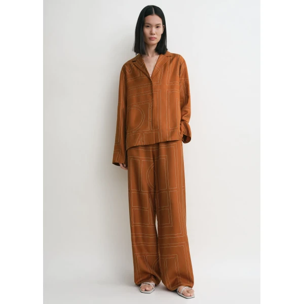 Monogram silk pj top terracotta - Image 3