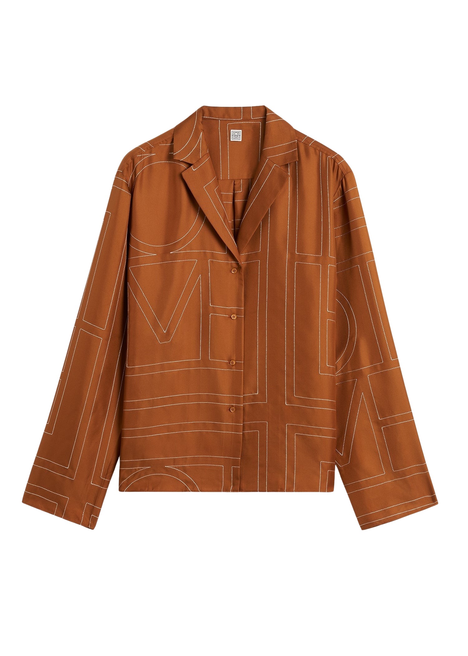 Toteme-Monogram-silk-pj-top-terracotta57304_nobg Toteme Tops with minimalist design at Luxury Shoes