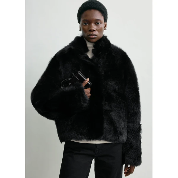 Silky shearling jacket black - Image 5