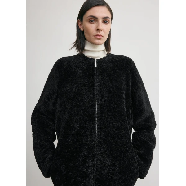 Zipped teddy shearling jacket black - Image 5