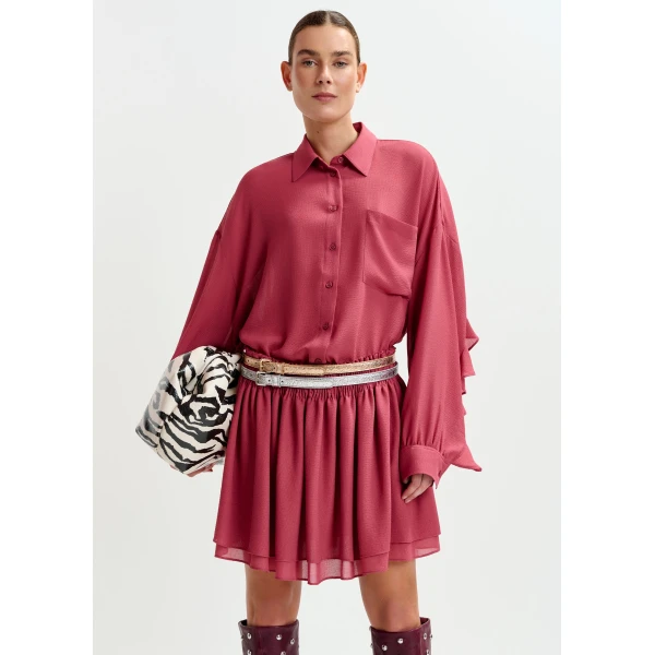 Essentiel Antwerp Vintage pink ruffled layered mini skirt - Essentiel Antwerp Skirts - Colorful Belgian Design - Shop at Luxury Shoes 