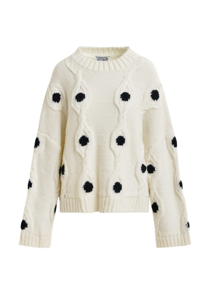 Essentiel Antwerp White and black polka-dot cable-knit sweater - Essentiel Antwerp Knitwear - Colorful Belgian Design - Shop at Luxury Shoes 