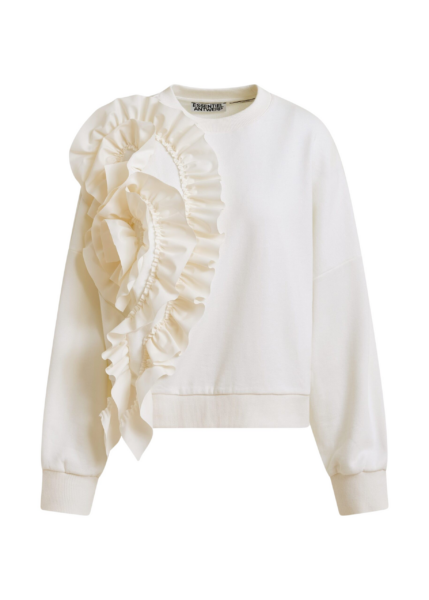 Essentiel Antwerp White cotton-blend sweatshirt with ruffle details - Essentiel Antwerp Shirts - Colorful Belgian Design - Shop at Luxury Shoes 