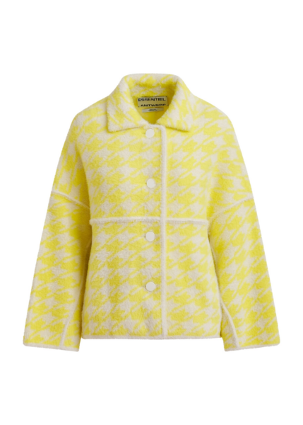 Essentiel Antwerp Yellow and off-white houndstooth knit cardigan - Essentiel Antwerp Knitwear - Colorful Belgian Design - Shop at Luxury Shoes 