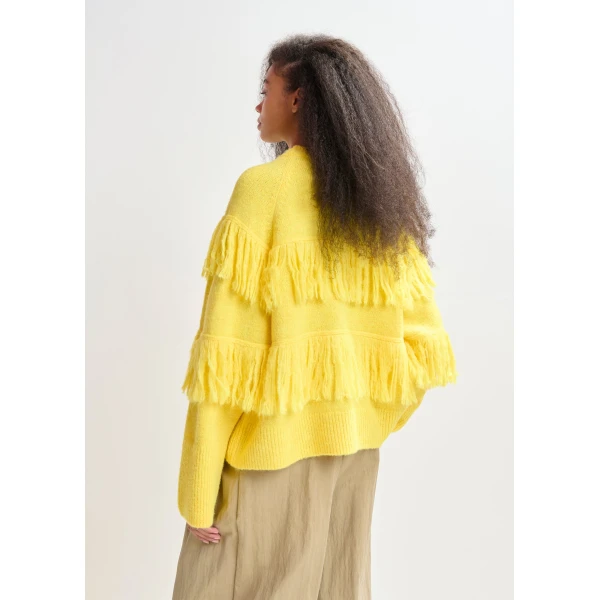 Essentiel Antwerp Yellow sweater with fringe details - Essentiel Antwerp Knitwear - Colorful Belgian Design - Shop at Luxury Shoes 