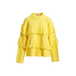 Essentiel Antwerp Yellow sweater with fringe details - Essentiel Antwerp Knitwear - Colorful Belgian Design - Shop at Luxury Shoes 