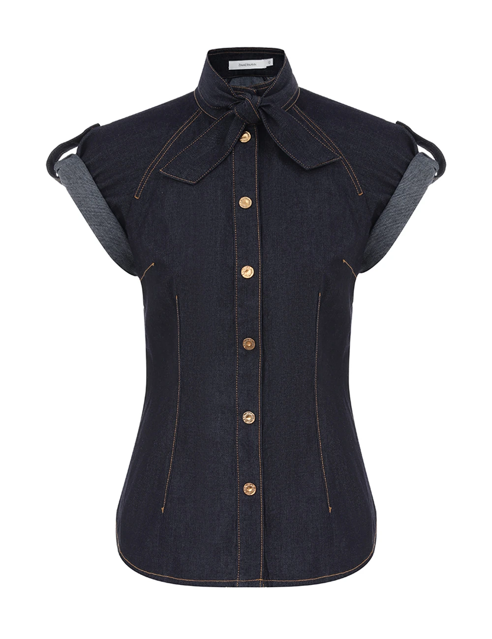 Zimmermann Denim Tie Neck Shirt | Ready to Wear 2025 Collection Luxury Shoes Elevate your elegance in this Zimmermann Tops from the 2025 resort wear edit
