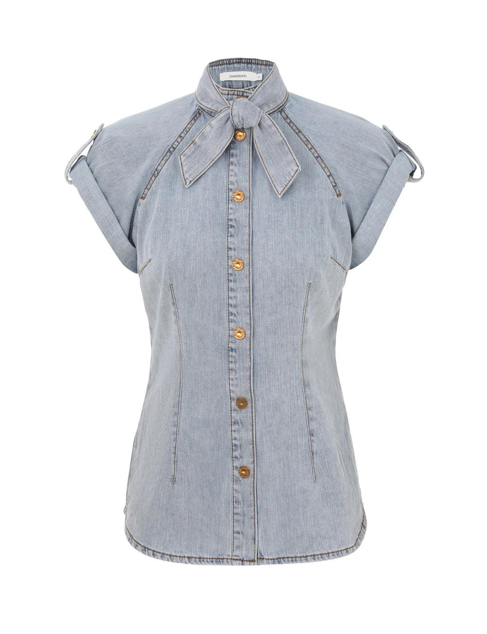 Zimmermann Denim Tie Neck Shirt | Ready to Wear 2025 Collection Luxury Shoes Elevate your elegance in this Zimmermann Tops from the 2025 resort wear edit