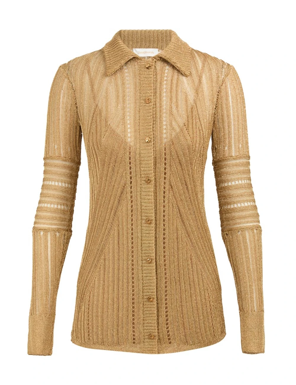 Zimmermann Rebellion Metallic Knit Shirt | Ready to Wear 2025 Collection Luxury Shoes Elevate your elegance in this Zimmermann Tops from the 2025 resort wear edit