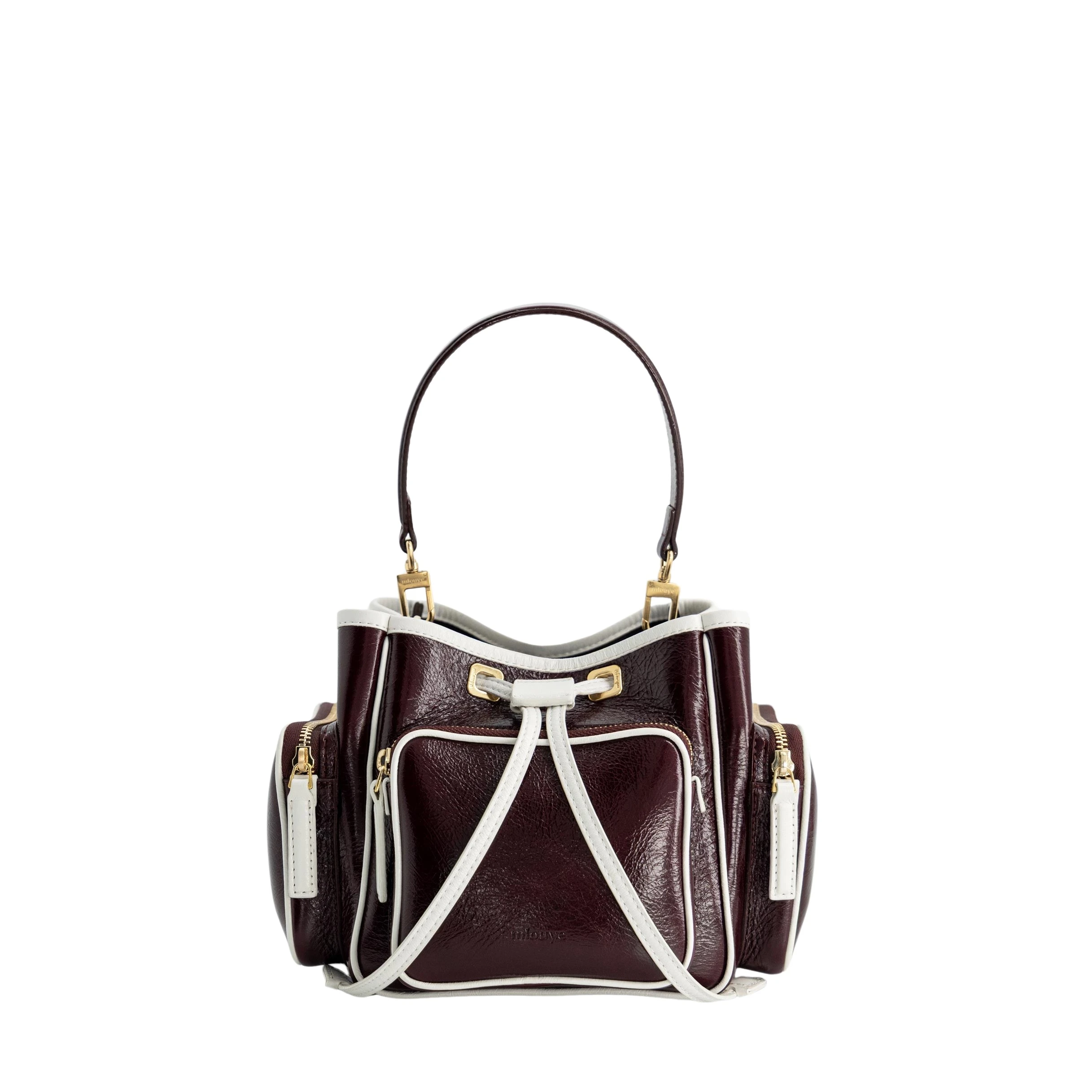 mlouye-Quad-Crinkled-Bordeaux-White-Bags81231_nobg Mlouye Quad - Crinkled Bordeaux & White Bag a Architectural Leather Handbag in Red at Luxury Handbags Luxury