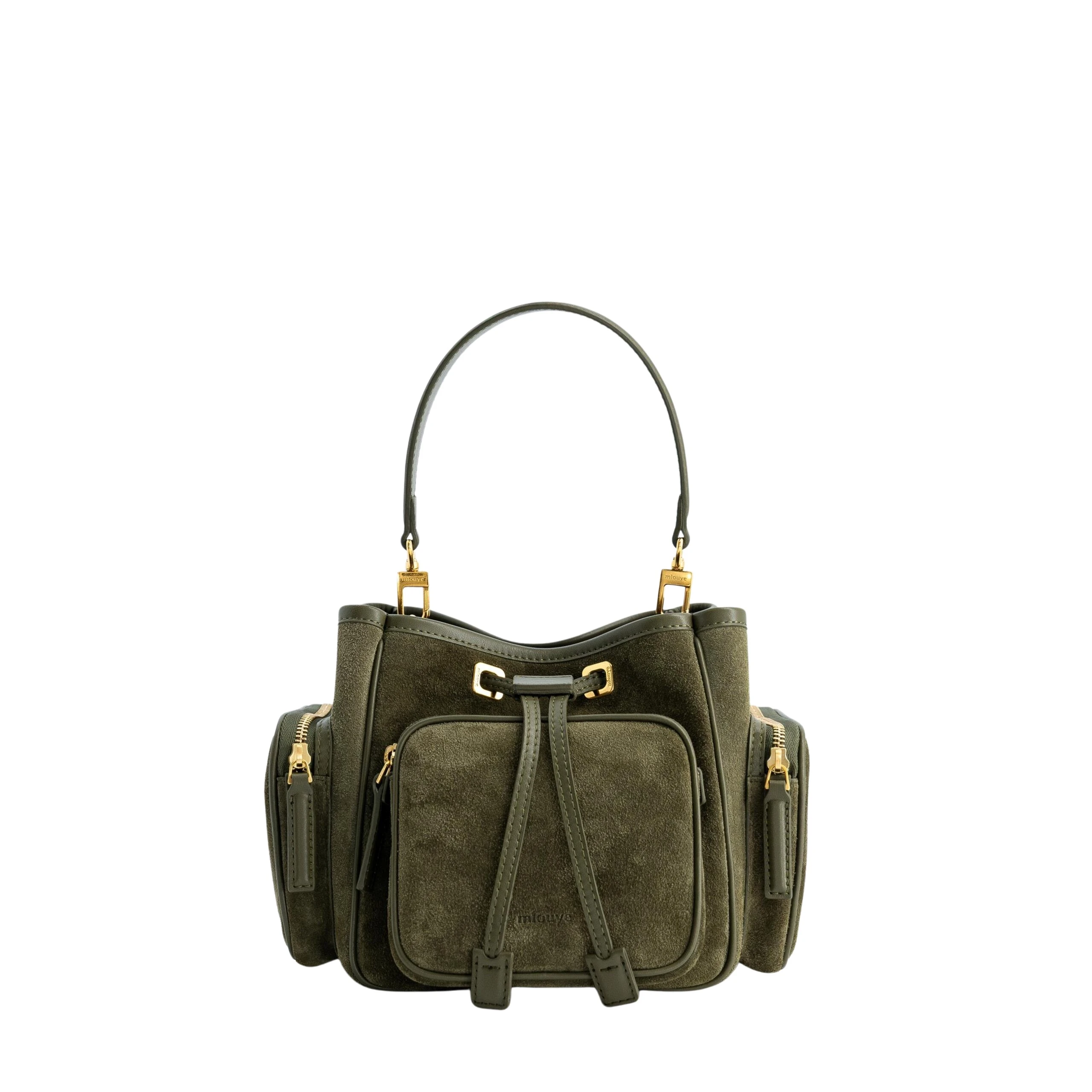 mlouye-Quad-Suede-Khaki-Bags-scaled68942_nobg Mlouye Quad - Suede Khaki Bag a Architectural Leather Handbag in Green at Luxury Handbags Luxury