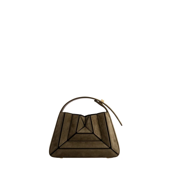 Mlouye Sera Mia - Suede Moss Bag a Architectural Leather Handbag in Brown at  Luxury Handbags Luxury