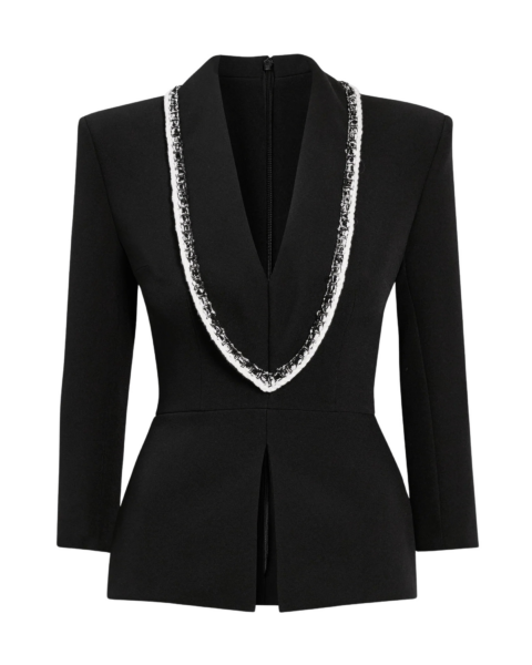 Safiyaa Adelina Top in Black with Greyscale - Safiyaa Tops - Heavy Crepe Cape Gown - Shop at Luxury Shoes 