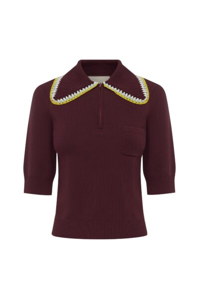 Alemais Jasper Knit Polo  Sustainable Tops with Alemais print -  Luxury Handbags Australian Designer