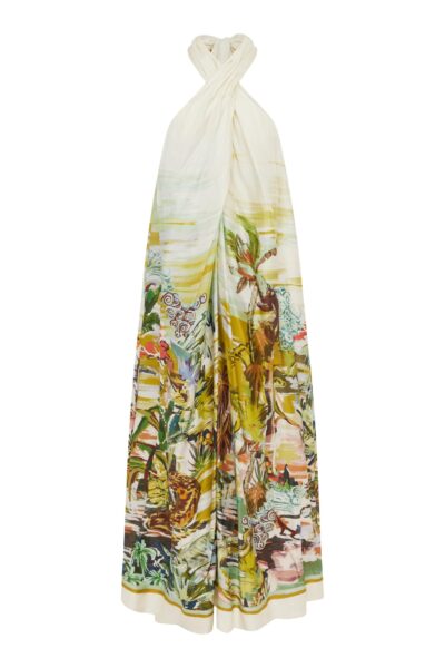 Alemais Jungle Boogie Silk Halter Dress  Sustainable Dresses with Alemais print -  Luxury Handbags Australian Designer