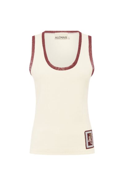 Alemais Ramon Tank Cream  Sustainable Tops with Alemais print -  Luxury Handbags Australian Designer