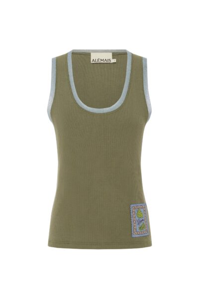 Alemais Ramon Tank Sage  Sustainable Tops with Alemais print -  Luxury Handbags Australian Designer