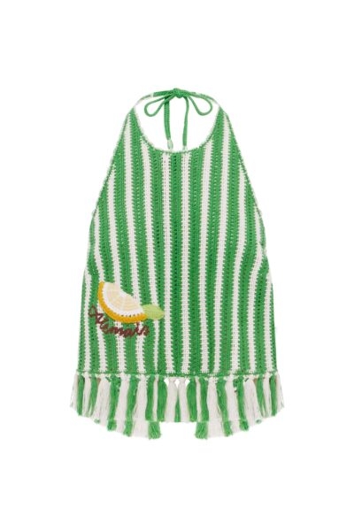Alemais Sundae Green Halter Top  Sustainable Tops with Alemais print -  Luxury Handbags Australian Designer