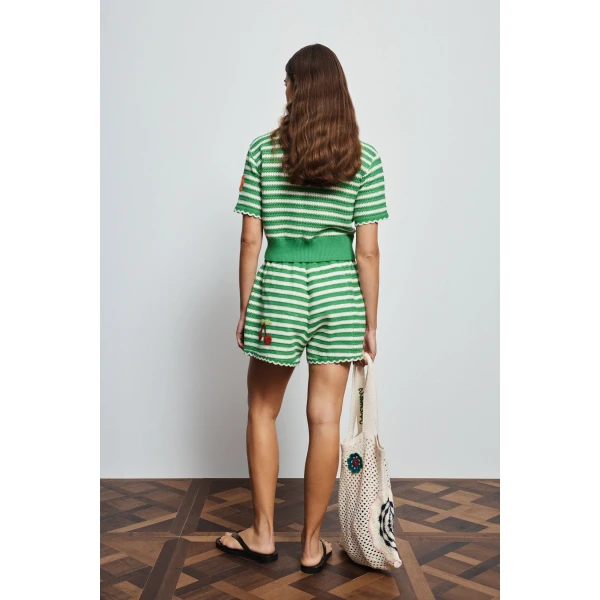 Alemais Sundae Green Polo Top  Sustainable Tops with Alemais print -  Luxury Handbags Australian Designer