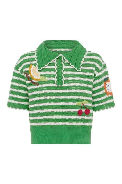 Alemais Sundae Green Polo Top  Sustainable Tops with Alemais print -  Luxury Handbags Australian Designer