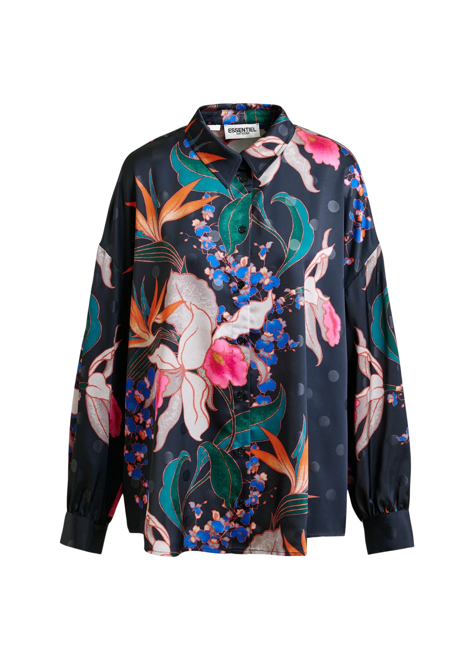 Black-and-multicolor-oversized-shirt-with-pleated-cuffs-Essentiel-Antwerp-Shirts-scaled42015_nobg Essentiel Antwerp Black and multicolor oversized shirt with pleated cuffs - Essentiel Antwerp Shirts - Colorful Belgian Design - Shop at Luxury Shoes
