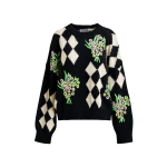 Essentiel Antwerp Black and off-white oversized jacquard knit sweater - Essentiel Antwerp Jackets - Colorful Belgian Design - Shop at Luxury Shoes 