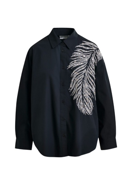 Essentiel Antwerp Black and silver oversized cotton shirt with sequin and bead embellishment - Essentiel Antwerp Shirts - Colorful Belgian Design - Shop at Luxury Shoes 