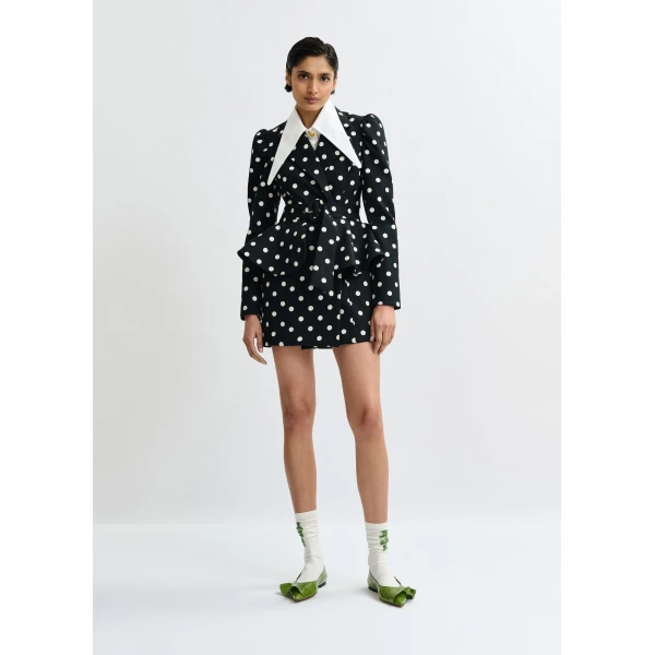 Essentiel Antwerp Black and white polka-dot cotton mini blazer dress - Essentiel Antwerp Dresses - Colorful Belgian Design - Shop at Luxury Shoes 