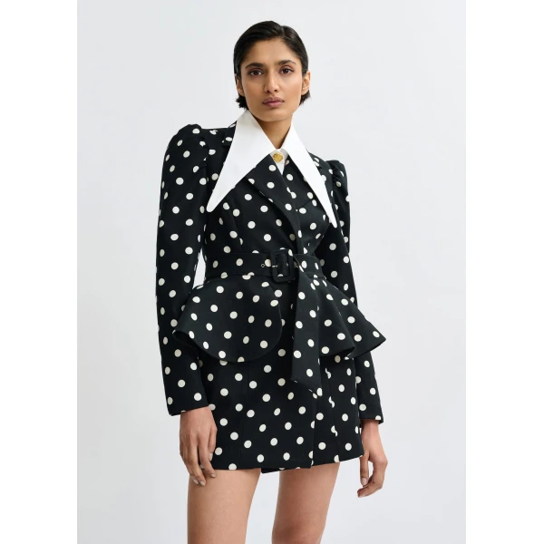 Essentiel Antwerp Black and white polka-dot cotton mini blazer dress - Essentiel Antwerp Dresses - Colorful Belgian Design - Shop at Luxury Shoes 