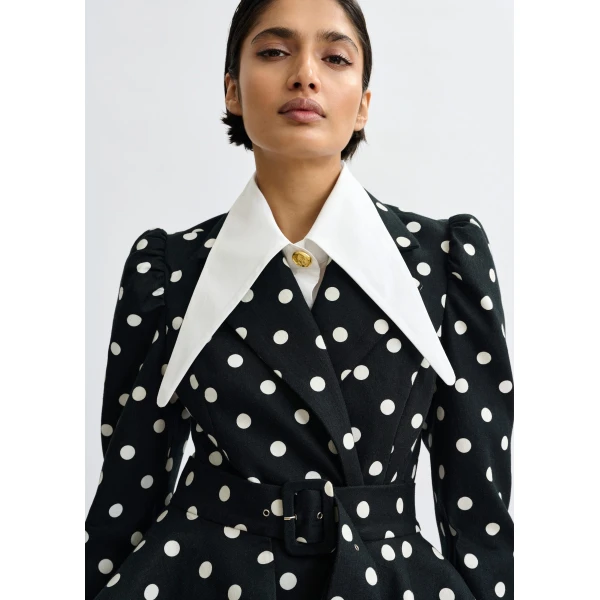 Essentiel Antwerp Black and white polka-dot cotton mini blazer dress - Essentiel Antwerp Dresses - Colorful Belgian Design - Shop at Luxury Shoes 