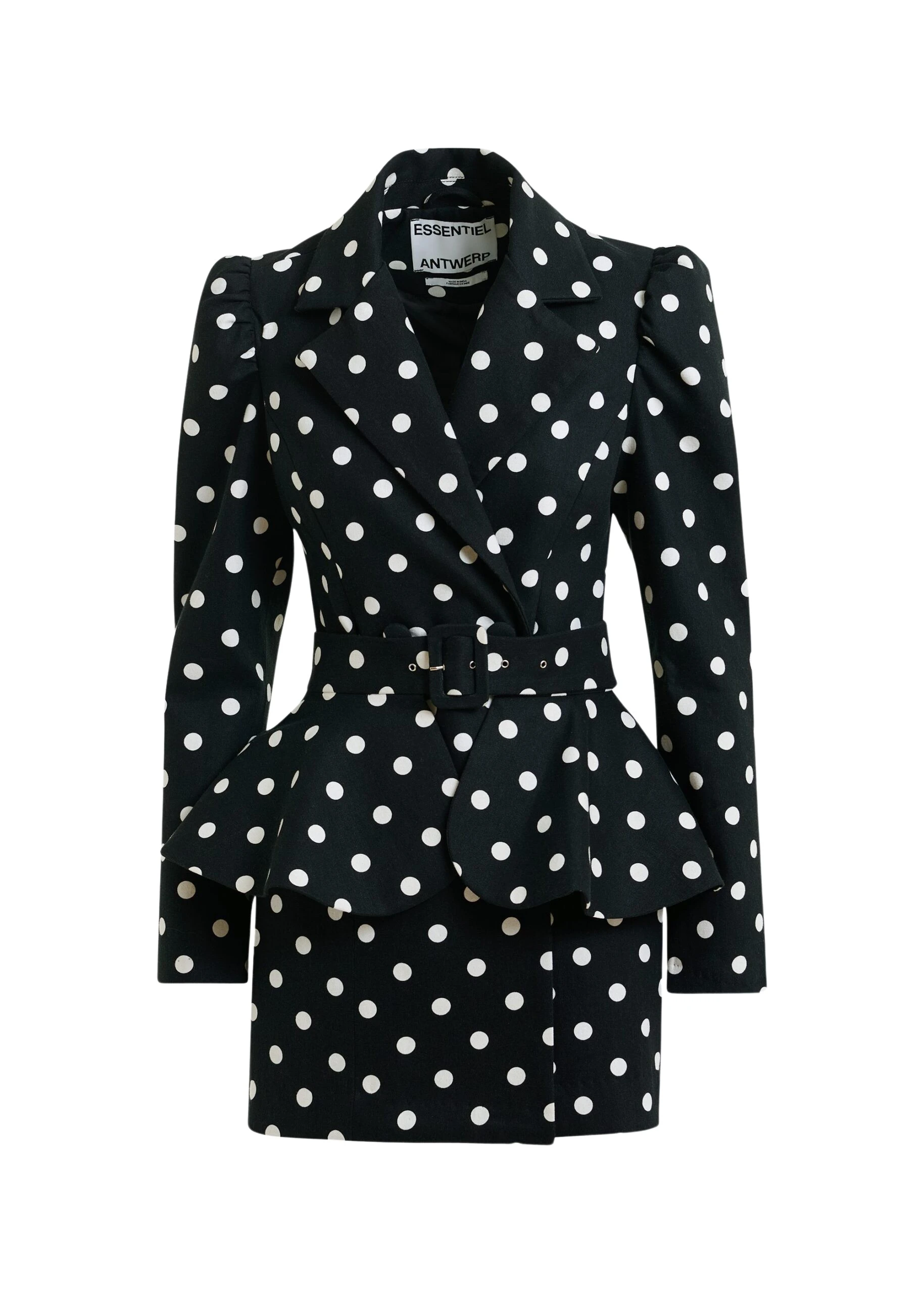 Black-and-white-polka-dot-cotton-mini-blazer-dress-Essentiel-Antwerp-Dresses-scaled48760_nobg Essentiel Antwerp Black and white polka-dot cotton mini blazer dress - Essentiel Antwerp Dresses - Colorful Belgian Design - Shop at Luxury Shoes