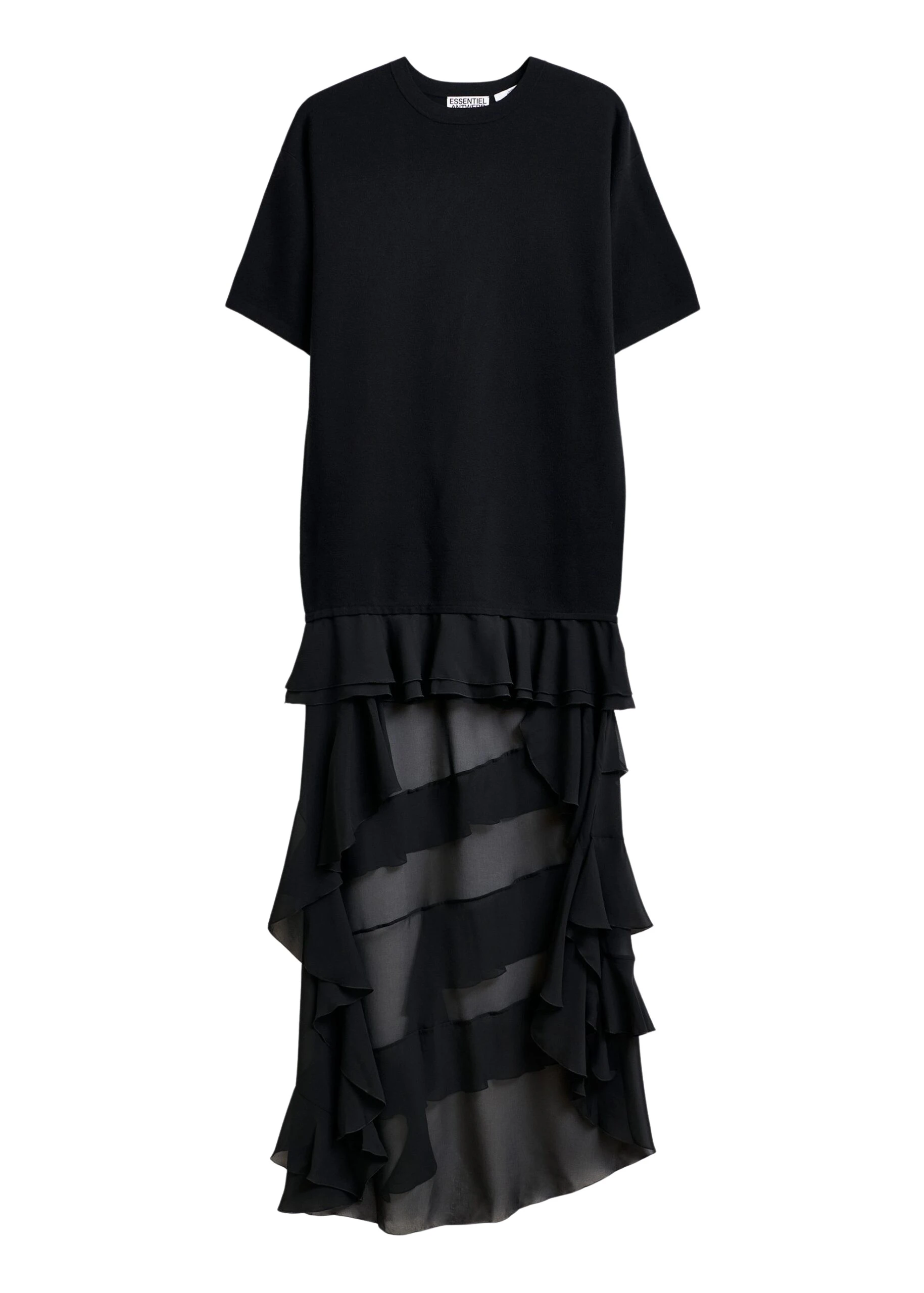 Black-knitted-dress-with-sheer-layered-hemline-Essentiel-Antwerp-Dresses-scaled40454_nobg Essentiel Antwerp Black knitted dress with sheer layered hemline - Essentiel Antwerp Dresses - Colorful Belgian Design - Shop at Luxury Shoes