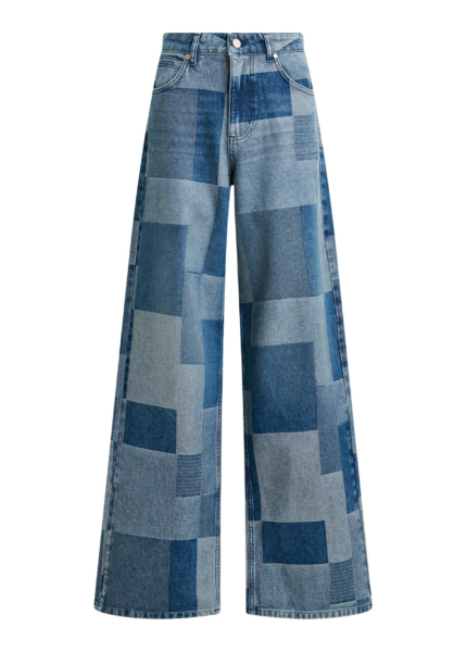 Essentiel Antwerp Blue straight-leg patchwork blue jeans - Essentiel Antwerp Pants - Colorful Belgian Design - Shop at Luxury Shoes 