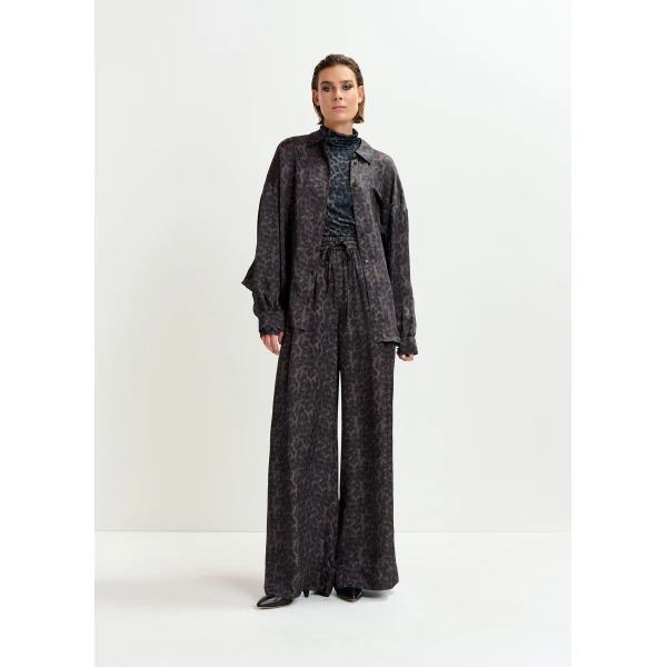 Essentiel Antwerp Brown and black leopard print turtleneck top - Essentiel Antwerp Tops - Colorful Belgian Design - Shop at Luxury Shoes 
