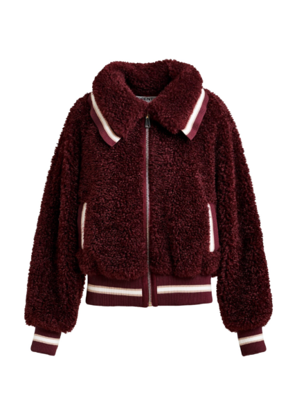 Essentiel Antwerp Burgundy and white oversized faux shearling bomber jacket - Essentiel Antwerp Jackets - Colorful Belgian Design - Shop at Luxury Shoes 