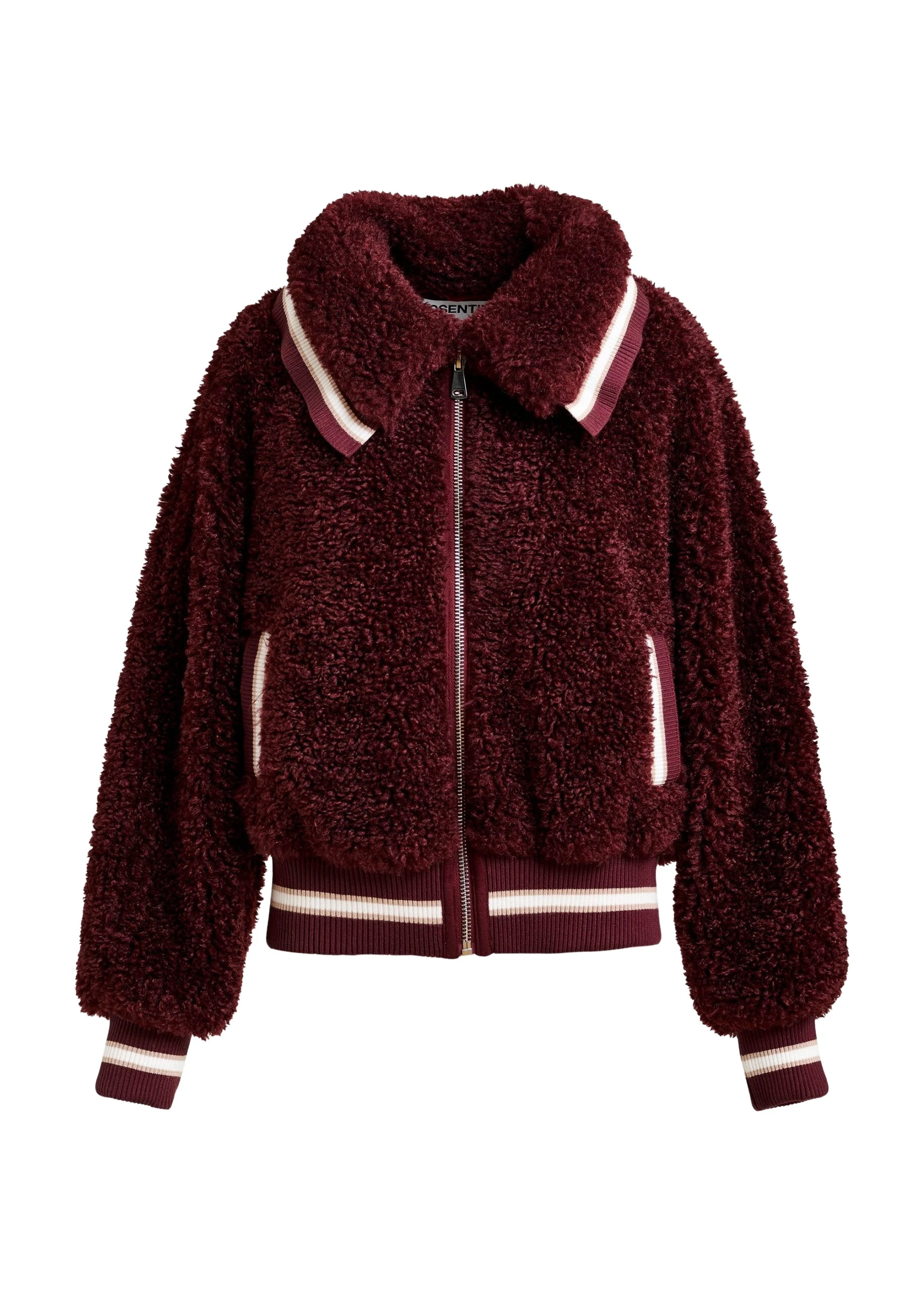 Burgundy-and-white-oversized-faux-shearling-bomber-jacket-Essentiel-Antwerp-Jackets-scaled52826_nobg Essentiel Antwerp Burgundy and white oversized faux shearling bomber jacket - Essentiel Antwerp Jackets - Colorful Belgian Design - Shop at Luxury Shoes
