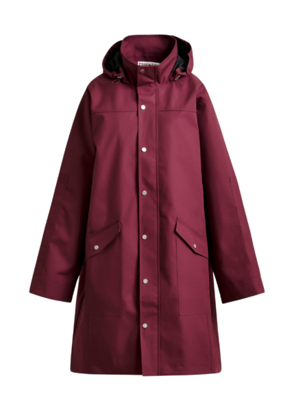 Essentiel Antwerp Burgundy hooded raincoat - Essentiel Antwerp Coats - Colorful Belgian Design - Shop at Luxury Shoes 