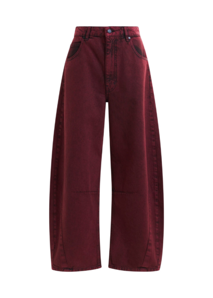 Essentiel Antwerp Burgundy overdyed organic cotton barrel-leg jeans - Essentiel Antwerp Pants - Colorful Belgian Design - Shop at Luxury Shoes 