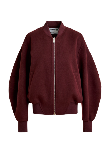 Essentiel Antwerp Burgundy oversized wool bomber jacket - Essentiel Antwerp Jackets - Colorful Belgian Design - Shop at Luxury Shoes 