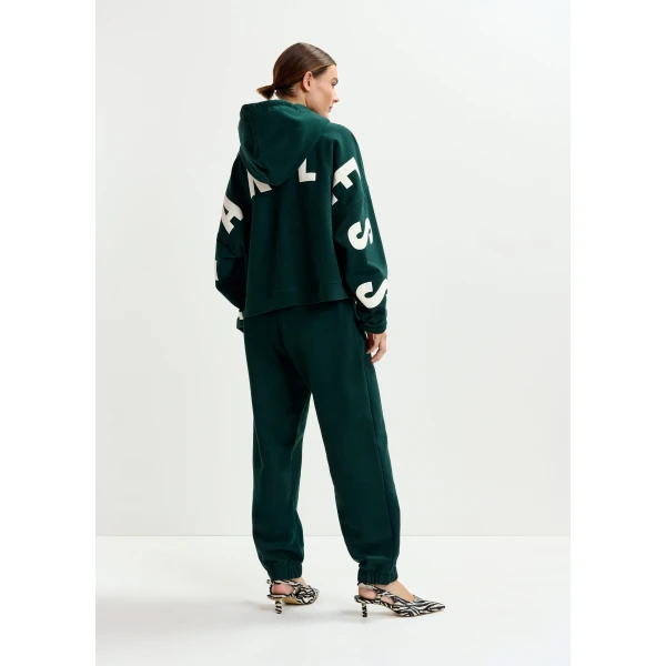 Essentiel Antwerp Dark green cotton sweatpants with E-shaped embroidery - Essentiel Antwerp Pants - Colorful Belgian Design - Shop at Luxury Shoes 
