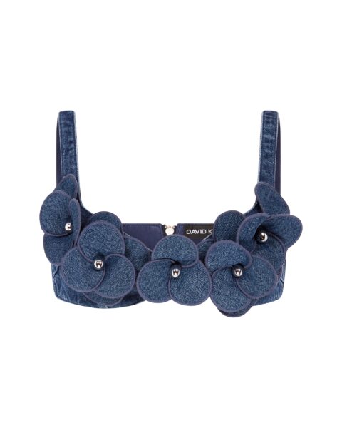 David Koma 3D Flower Denim Bra